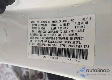 2014 Honda Accord Sport from USA, damaged, VIN 1HGCR2F50EA267224